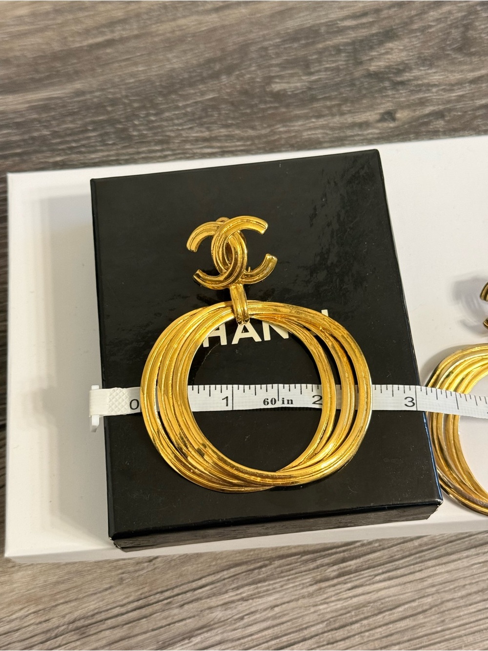 Chanel XL Vintage Gold Hoop CC Statement Clip On Dangle Earrings - Picture 7 of 12